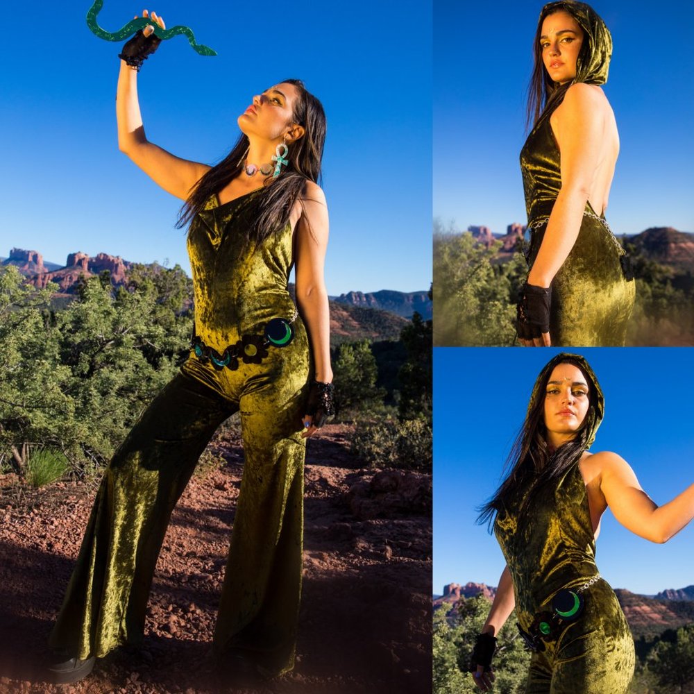 Emerald Green Velvet Hooded Jumpsuit - Warrior Within De…